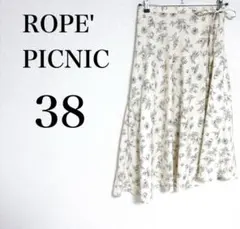 ロペピクニック　花柄　フレア　スカート　ひざ丈　フェミニン　ベージュ