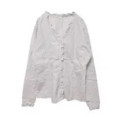 1455 【良品計画】 長袖シャツ　(L)　比翼ボタン　フリル　ストライプ