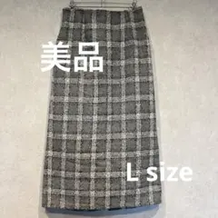ウール混紡 グレー系チェック タイトスカート　レディース　スカート