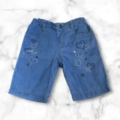 メゾピアノ ハート刺繍 デニムハーフパンツ 130