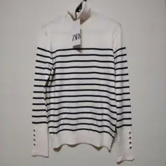 【ZARA】ザラ タグ付き　ボーダー　タートルネック 　長袖ニットＬサイズ