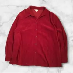 Vintage 大きいサイズ 17号 ベロア調 シャツ ブラウス ボルドー