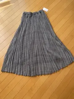 イエナ　グレー系チェック プリーツスカート ロング丈