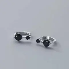 No190 ブラック フープ ピアス［シルバー］金属アレルギー対応 高品質
