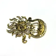 BR-176 ♡ 太陽 月 ゴールド ラインストーン ブローチ ♡ 上品