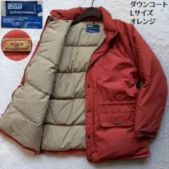 90s✨ポロバイラルフローレン ダウンジャケット レザーロゴパッチ オレンジ L