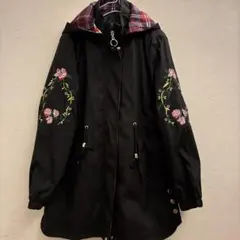 ブラック 花柄刺繍 ジャンパー