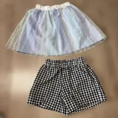 キッズ 110cm チュールスカート＆ギンガムチェックパンツ