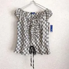 バーバリーブルーレーベル　ノバチェック　　ブラウス　フリル　フレンチスリーブ