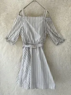 【JILLSTUART】オフショル ワンピース ストライプ ベルト付き M