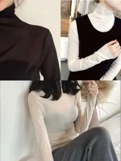 シースルートップス 使えるカラー３枚セット シアー ハイネック 透け感 韓国風