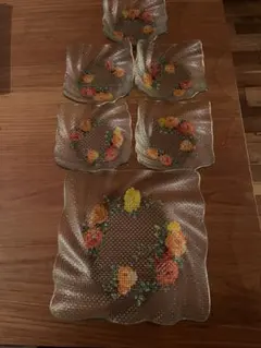 レトロ花柄波型皿6枚セット