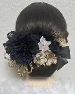 和装髪飾り　ヘッドパーツ　結婚式 成人式 卒業式 金箔　ブラックゴールド