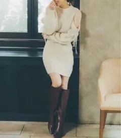 snidel シースルーショルダーミニニットワンピース