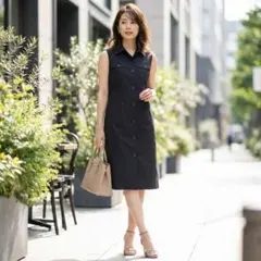 G9998*エムプルミエ☆ノースリーブ☆シャツワンピース☆黒☆38☆M☆綿混☆春