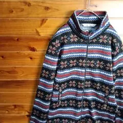 フリースジャケット　ニットジャケット　ノルディック柄　雪柄　北欧柄　ジップアップ