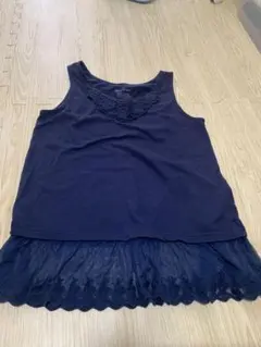 紺色 タンクトップ 花 レース M