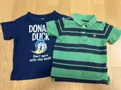 ドナルドダック Tシャツ 緑と青のストライプ