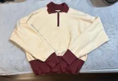 ハーフジップニット セーター 長袖 クリーム色