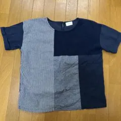 HEART MARKET パッチワーク 半袖Tシャツ　ネイビー　綿のサムネイル