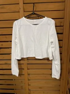ホワイト 長袖 クロップドTシャツ マタニティ