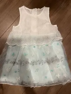 水色リボン、音符刺繍ノースリーブドレス 90cm