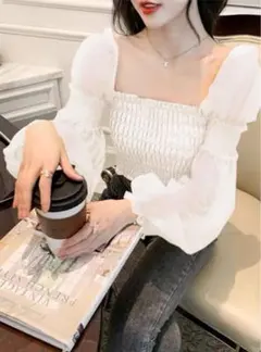 グレイル 2way チュールスリーブシャーリングトップス GRL ホワイトのサムネイル