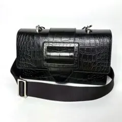 エンポリオアルマーニ　クロコ型押し　ブラック　ショルダーバッグ　クロスボディ.