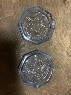 花模様 八角形ガラスコースター 2枚セット