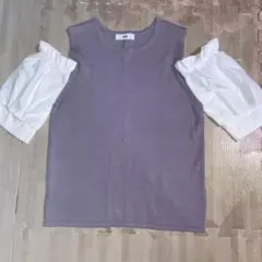 ラベンダー パフスリーブ ニット 半袖 Mサイズ