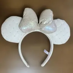 ディズニー カチューシャ スパンコール パール リボン 白