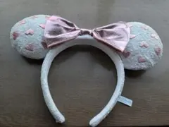 ディズニー スパンコール ミニーカチューシャハート模様 ピンクリボン