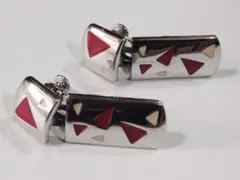 シルバーカラー　レッド幾何学模様　イヤリング(中古)