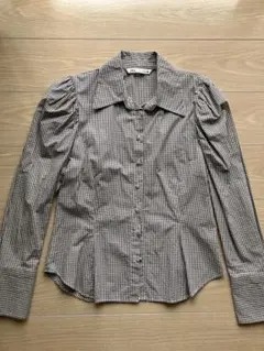 ZARA チェック柄 パフスリーブシャツ