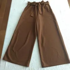 【新品 未使用】 ワイドパンツ ブラウン L ゴムリボン付き 匿名