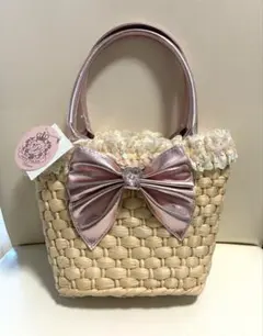 キッズ用 カゴバッグ ピンクリボン付き 姫系 ゆめかわ　LIZ LISA系のサムネイル