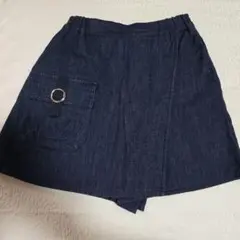 ダークブルー デニム風ショートスカート巻きキュロット？パンツ？