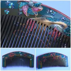 珍品！ 玩具の図　螺鈿細工 アンティーク 櫛 本鼈甲 在銘
