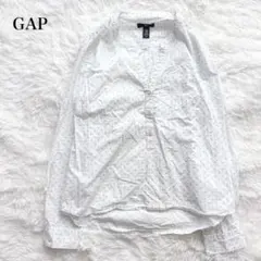 GAP 長袖スキッパーシャツ インド綿 プルオーバー ドット柄 シンプル 綺麗め