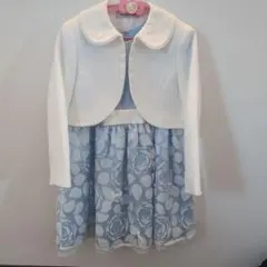 水色花柄ワンピースとジャケットセット 美品
