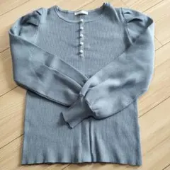 index ブルー リブ編み 長袖トップス