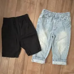 記名なし★90cm黒ハーフパンツ＆ダメージデザインデニムパンツ