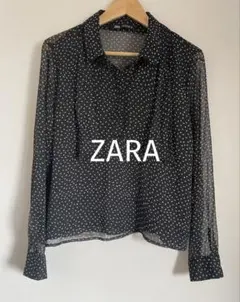 ZARA 　シアードットリボンブラウス　Lのサムネイル
