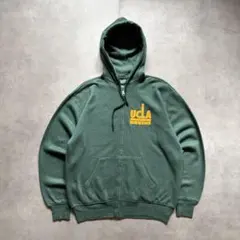 70s 80s ジップパーカー UCLA PRIDEジッパー サンフェード 緑