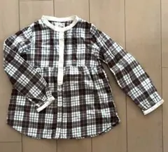 キッズ 長袖チェックシャツ ブラウン 130cm