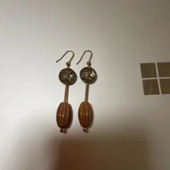 ハンドメイド ピアス オレンジ ビーズ