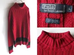 希少 90sビンテージ ラルフローレン コットンリネン タートルネックニット L