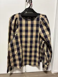 チェック柄 パフスリーブ ブラウス 長袖のサムネイル