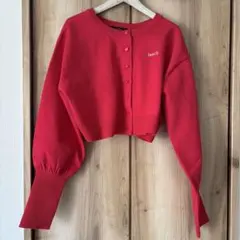 w closetレッド クロップドニットカーディガン