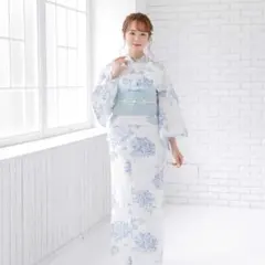 ◆最高級【綿絽浴衣】白地に青緑菊花の涼し浴衣◆着物としても着用可◆古典花柄ゆかた ◇最高級【綿絽浴衣】白地に青緑菊花の涼し浴衣◇着物としても着用可